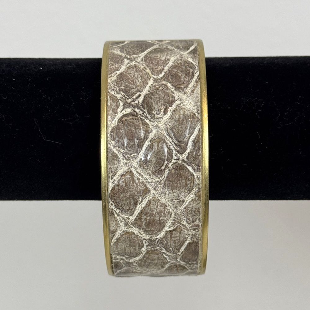 Vintage Talbots Gold Tone Grey Snakeskin Magnetic Cuff Bracelet